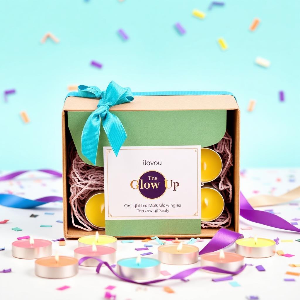 The Glow Up box with 24 colorful ilovou tea lights