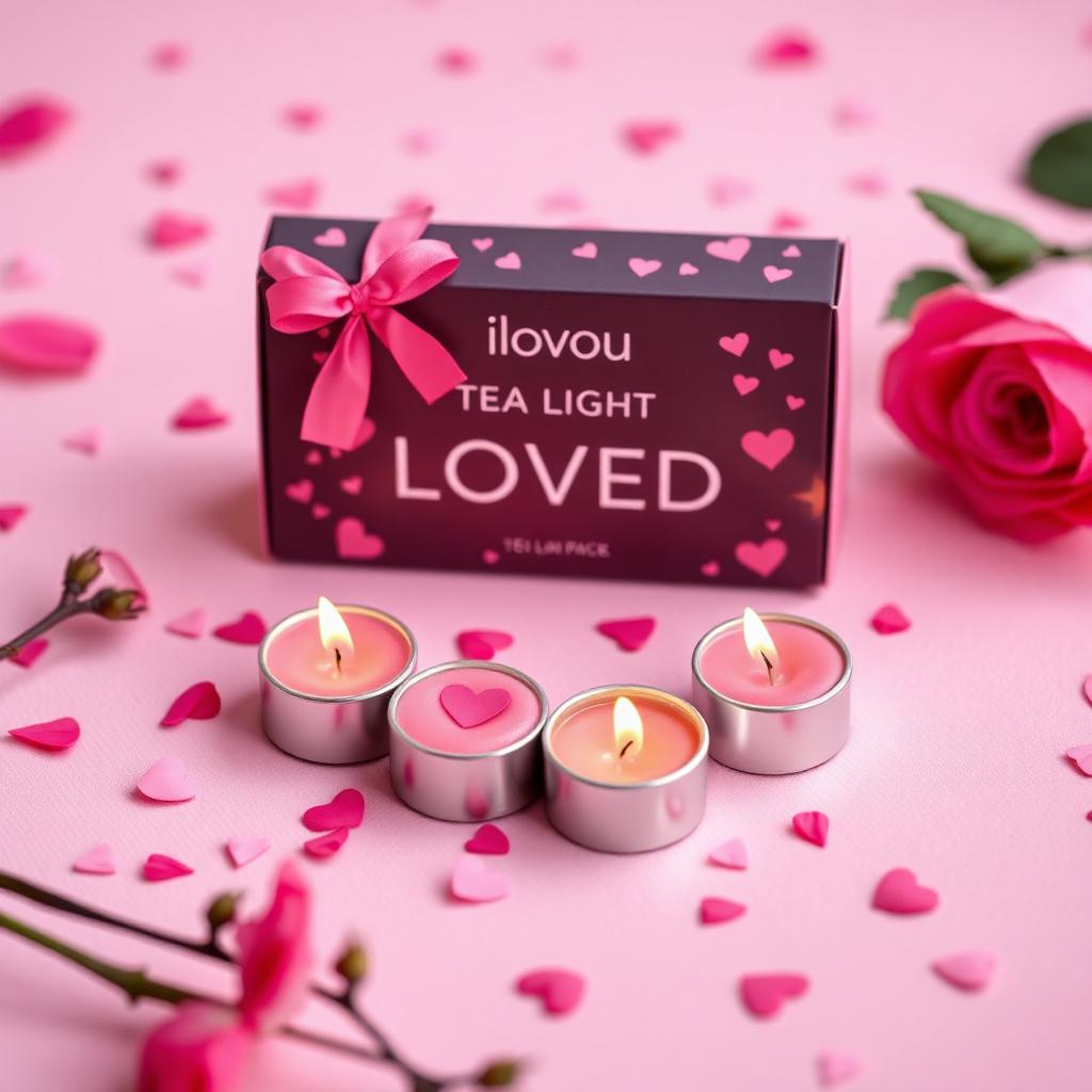 Loved mood pack of pink tea lights with heart confetti and rose petals